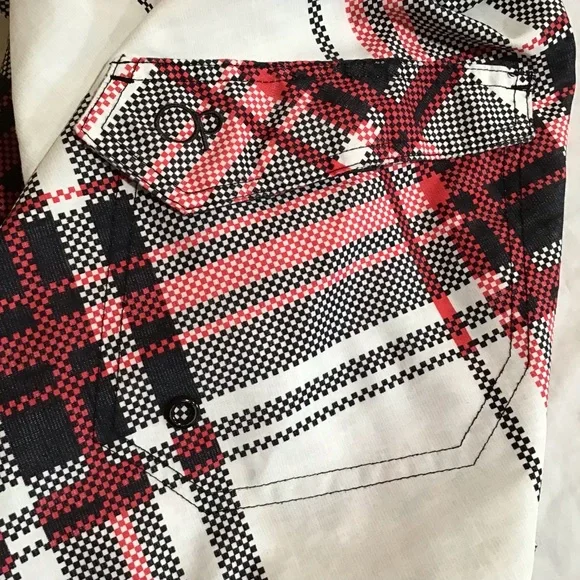 OP Swim Trunks Boy M (8) Plaid Red White Black Drawstring Waist Board Shorts - Picture 3 of 10